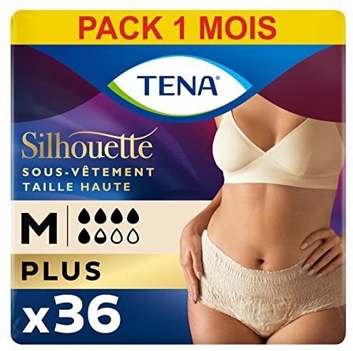 TENA Silhouet met hoge taille, incontinentieondergoed voor dames, absorberend en wegwerpbaar, urinebescherming voor dames, bij matig tot sterk urineverlies, crèmekleurig, maat M, 36 stuks (4 x 9)
