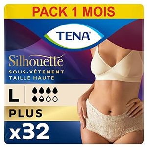 TENA Silhouette Plus Incontience wegwerpondergoed met hoge taille, absorberend wegwerpondergoed, voor modebewuste tot sterke urinelekkage, crème, maat L, 32 broekjes (verpakking van 1 maand)