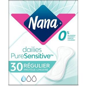 Nana PureSensitive Regelmatige lingerie-inlegkruisjes – lang en absorberend voor de gevoelige huid – 0% allergeen*, parfum, kleurstof – 30 inlegkruisjes – 4 stuks (120 inlegkruisjes)