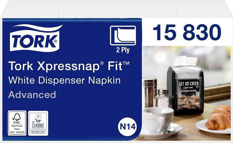 Tork Xpressnap Fit 15830 handdoekdispenser voor handdoekdispenser, N14, 2-laags, wit, 720 stuks