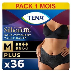 TENA Silhouette Plus High Waist - Incontience Wegwerp absorberend ondergoed voor dames, postpartum - voor matige tot sterke urinelekken, zwart, medium, 36 slips (pak 1 maand)