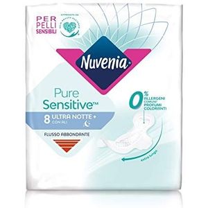 Nuvenia - Pure Sensitive Ultra Night met vleugels - Zacht oppervlak voor de gevoelige huid - 8 stuks