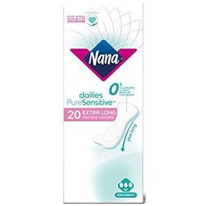 Nana PureSensitive Extra lange lingeriebescherming, slip- en absorberende bescherming voor de gevoelige huid, 0% allergenen*, parfum, kleurstof, 20 (verpakking kan variëren)