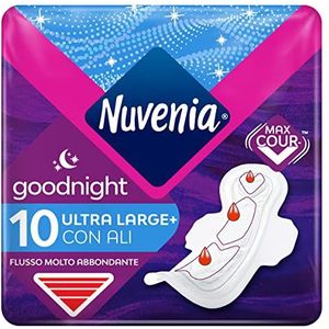 Nuvenia Maandverband Ultra Night met vleugels, ademend oppervlak en snel absorptievermogen, 10 stuks