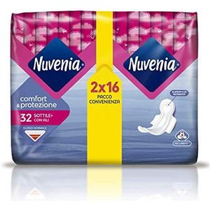 Nuvenia - Normaal dun absorptievermogen met vleugels - Zacht oppervlak en geurcontrole - Pak van 32 stuks