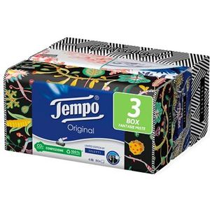 Tempo, Box met zakdoeken, 3 dozen met elk 80 wegwerpdoekjes, 4-laags, Box Limited Edition van Marras, 4 verschillende afbeeldingen, recyclebaar