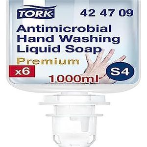 Tork S4 antimicrobiële vloeibare zeep voor handverontreiniging, dermatologisch getest, 6 × 1000 ml, 424709