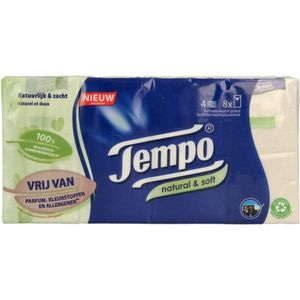 Tempo - Natural & Soft - Zakdoekjes - 8 x 9 cm - 8 Stuks