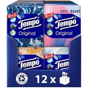 Tempo Originele zakdoeken, kubusdoos, megapack, 12 dozen, 60 doeken per doos, extra sterke, zachte papieren zakdoeken, wasmachinebestendig