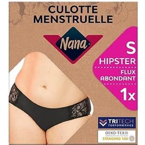 Nuvenia Intimawear Menstruatiebroekje voor veel stroom, broekje met geïntegreerde absorberende bescherming, wasbaar voor dag en nacht, kleur zwart, maat S