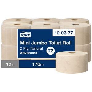 Tork Mini Jumbo Toiletpapier Naturel T2, Advanced, 2-laags, 12 x 170 m, 120377