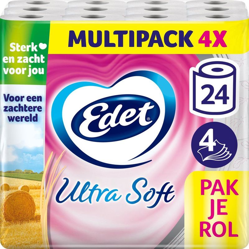 Edet Ultra Soft Toiletpapier - 4-laags - 24 rollen - 11% extra velletjes - Voordeelverpakking