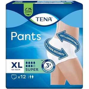 TENA Pants Super (XL) maandelijkse voorraadverpakking - absorberende, elastische wegwerpbroekjes, voor urineverlies, zowel voor hem als voor hem, discreet en comfortabel, 4 verpakkingen x 12 stuks