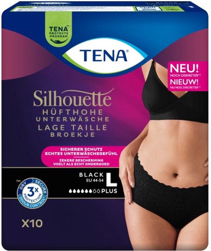 TENA Pants Silhouette Plus Zwart Lage Taille L 10 stuks