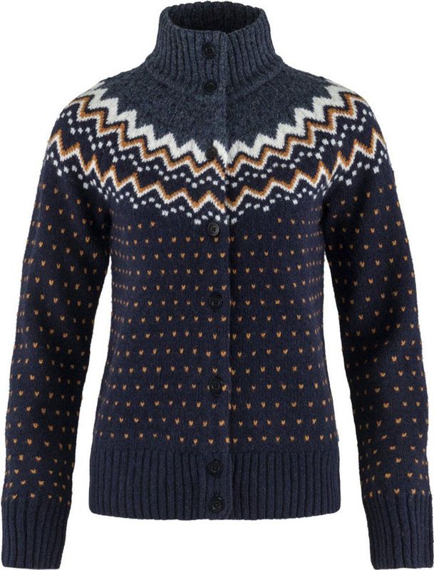 Fjällräven - Övik Knit Cardigan - Vest - Dark Navy - 100% Wol - Hoge Kraag