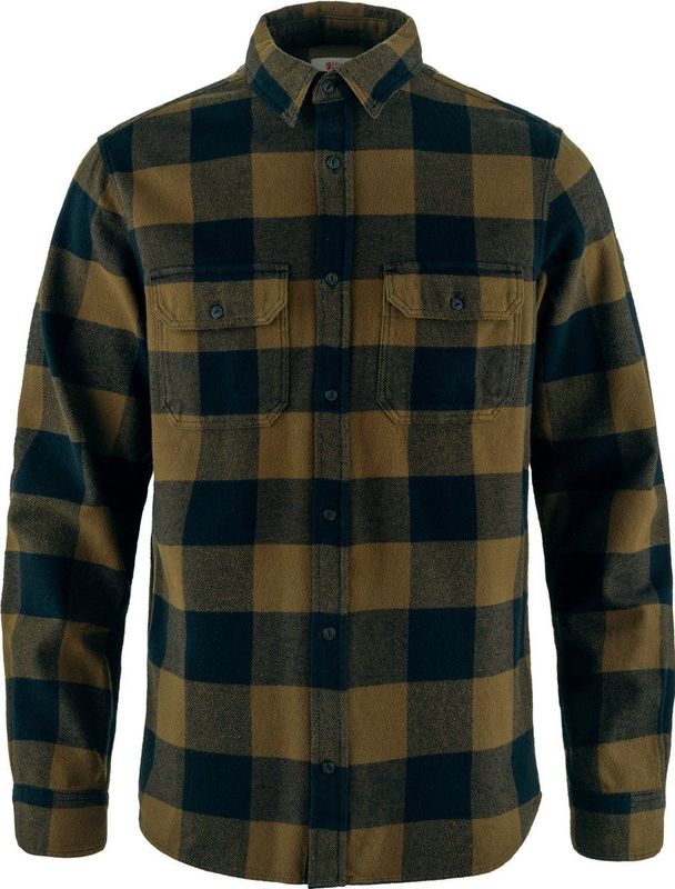 Fjällräven - Övik Heavy Flannel Shirt - Overhemd - Wood Brown Dark Navy - Relaxed Fit