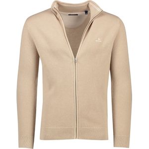 Gant vest opstaande kraag beige rits effen katoen met logo