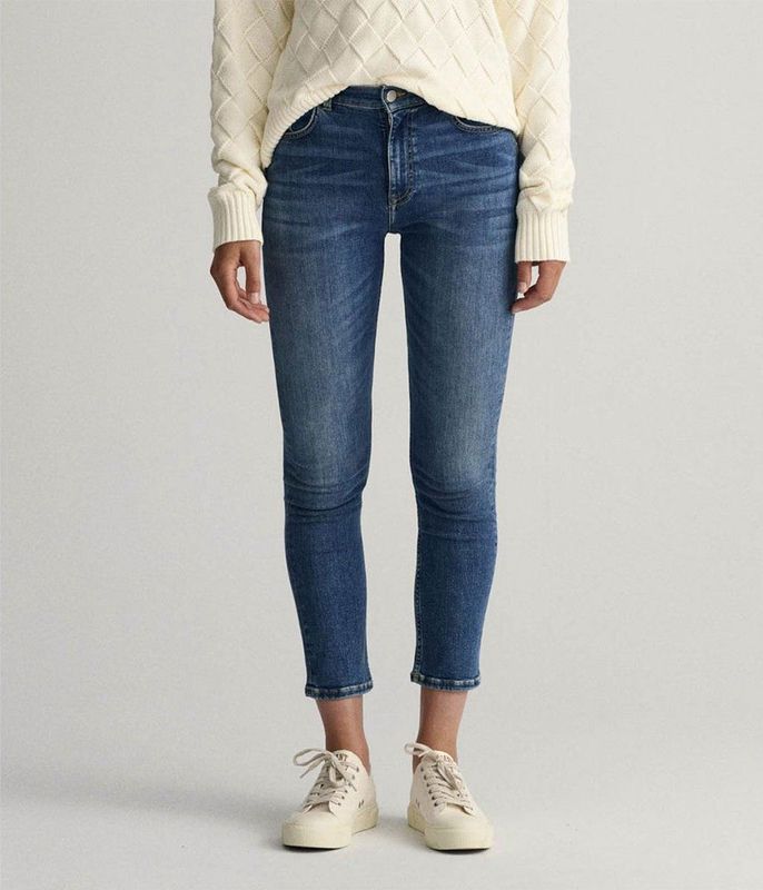 GANT Dames Cropped Slim Jeans, Dark Blue Broken IN, standaard, Dark Blue Broken in, 25W