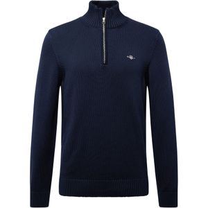 GANT - 8030170 - Gebreide Trui - Katoen - Halve Ritskraag - Geribde Details
