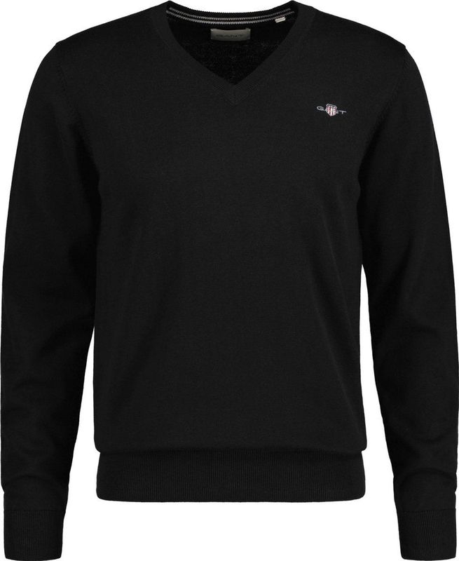 GANT - Cotton V-Neck - Trui - Zwart - 100% Katoen - Regular Fit