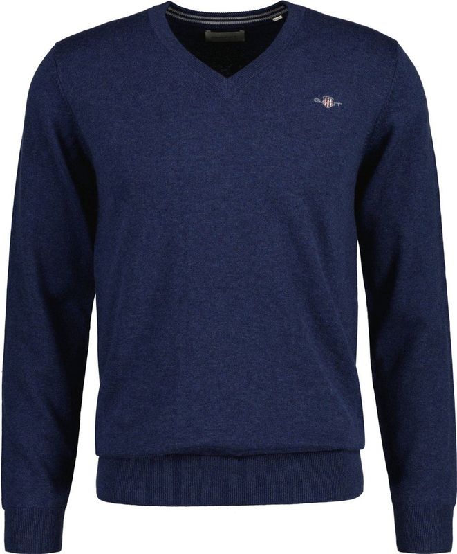 GANT - Classic Cotton V-Neck - Trui - Dark Jeansblue Melange