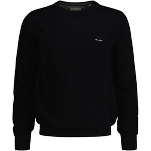 GANT Katoenen piqué trui met C-hals voor heren, zwart.