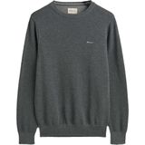 Gant - COTTON PIQUE C-NECK - Trui - Donkergrijs - Met Logoborduursel op Borsthoogte