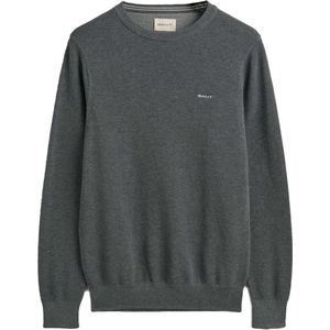 Gant - COTTON PIQUE C-NECK - Trui - Dark grey melange - Met logoborduursel op borsthoogte