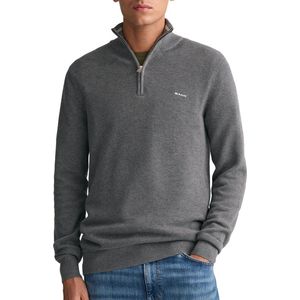 GANT - Cotton Half Zip - Trui - Dark Grey Melange - 100% Katoen