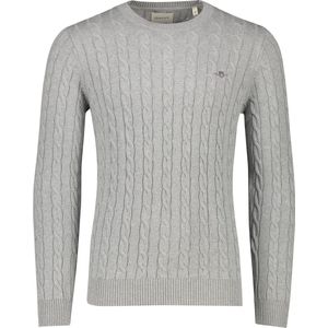 Gant trui grijs effen katoen ronde hals normale fit gebreid