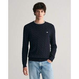 GANT - Men Cotton Cable C-Neck - Evening Blue - 100% Katoen