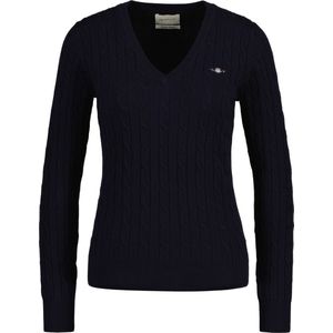 Gant - 4800101 - Trui - Blauw - Katoen - V-Hals - Kabelgebreid