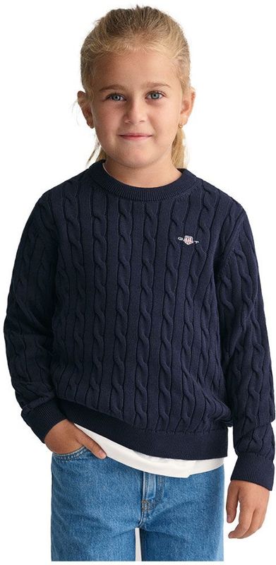 GANT - Gebreide Trui - Marineblauw - Katoen - Lange Mouwen