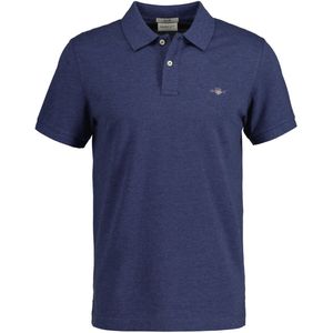 Poloshirt - Dark Jeansblue Melange - Met Logoborduursel - Knoopsluiting