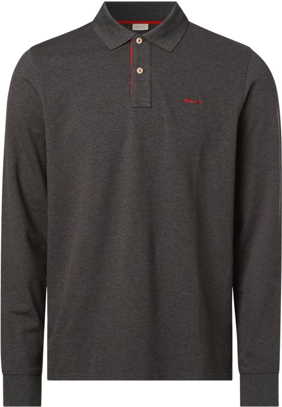 GANT Heren REG Contrast Pique LS Rugger Poloshirt, zwart, standaard, zwart, XXS