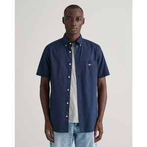 Gant overhemd korte mouw effen donkerblauw normale fit katoen