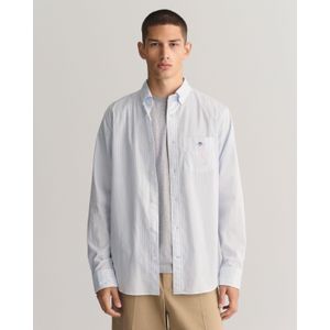 Gant, Overhemden, Heren, Blauw, M, Katoen, Lichtblauw Wit Gestreept Overhemd met Knoopsluiting