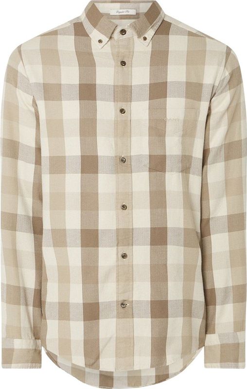 Gant - Lange Mouw Overhemd - Beige - Katoen - Ruitdessin