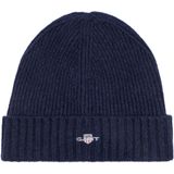 GANT Unisex Shield Wool Beanie-muts, marineblauw, Eén maat