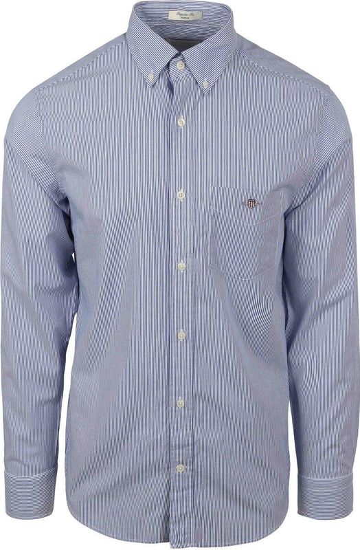 GANT - Overhemd - Blauw - Katoenpopeline - Fijn Streeppatroon