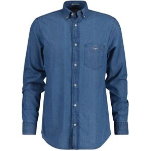Gant, Overhemden, Heren, Blauw, M, Indigo Herenoverhemd met Lange Mouwen