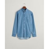 GANT - Chambray Overhemd - Blauw - 100% Katoen - Normale Pasvorm