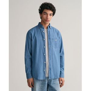 GANT - Chambray Overhemd - Blauw - 100% Katoen - Normale Pasvorm
