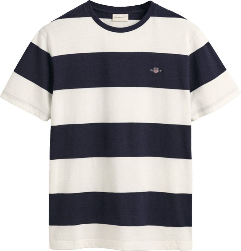 GANT - T-shirt - Wit - Katoen - Korte Mouwen - Brede Streepprint