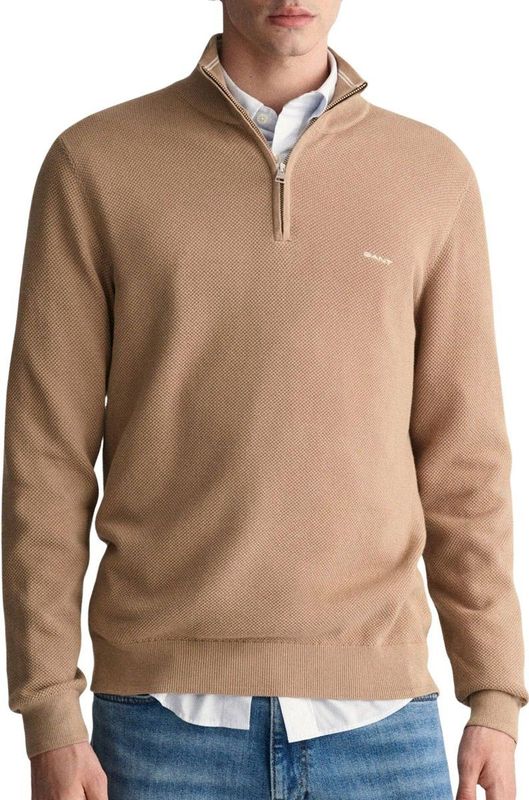 GANT - Cotton Half Zip - Trui - Black - 100% Katoen