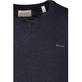 Gant - Donkerblauwe Trui - Lamswol - V-hals
