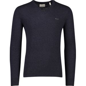 Gant - Donkerblauwe Trui - Lamswol - V-hals
