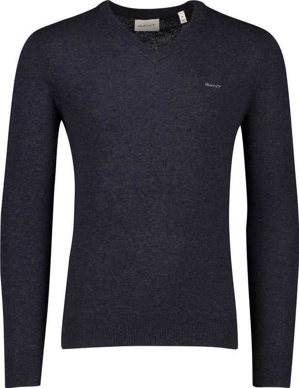 Gant - Donkerblauwe Trui - Lamswol - V-hals