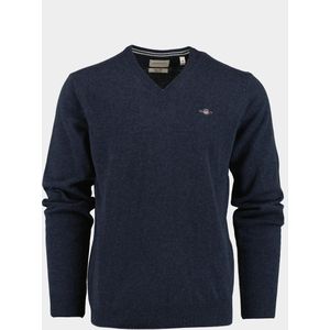 GANT - Superfine Lambswool V-Neck - Gebreide Trui - Donkerblauw - 100% Lamswol