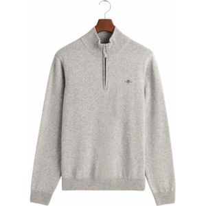 GANT - Superfine Lambswool Half Zip - Trui - Grey Melange - Wol 100%